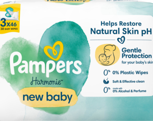 PAMPERS Harmonie New Baby chusteczki nawilzane 3x46 szt